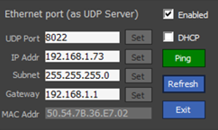 CIU Ethernet setup screen